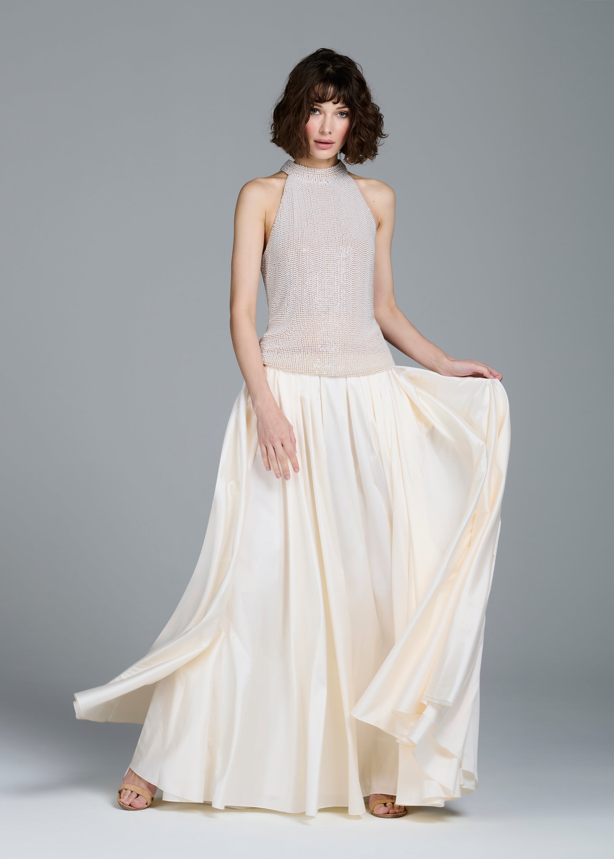 PLEATED SOFT TAFFETA BALLGOWN SKIRT IVORY