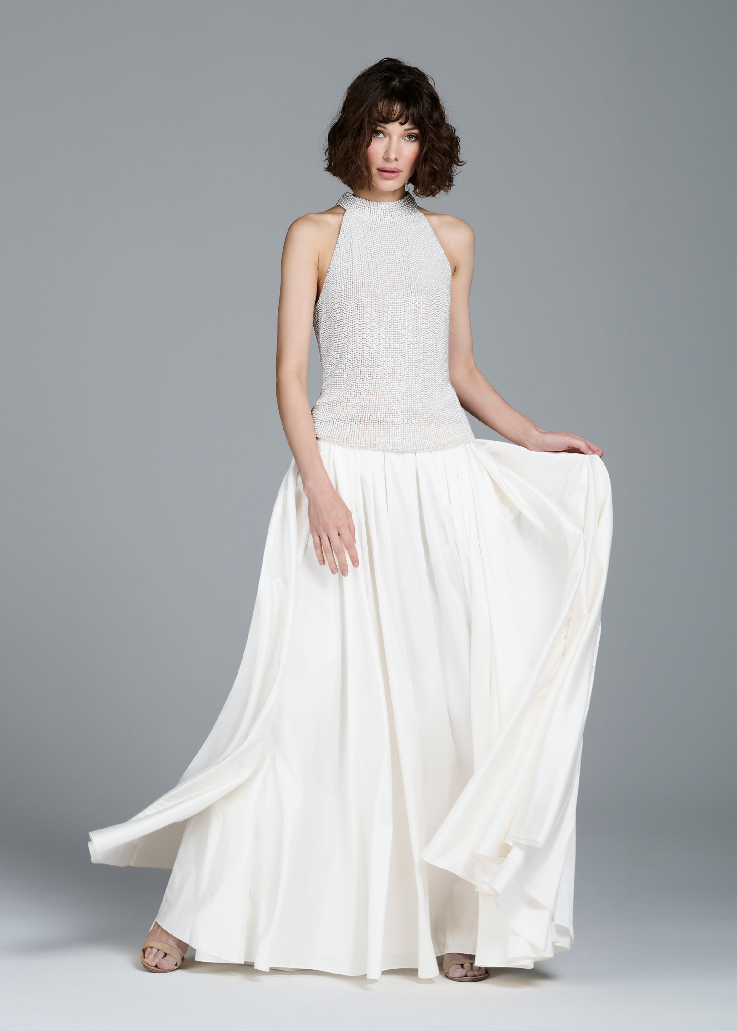 PEARL ENCRUSTED SLEEVELESS MOCK NECK IVORY | Emily Shalant