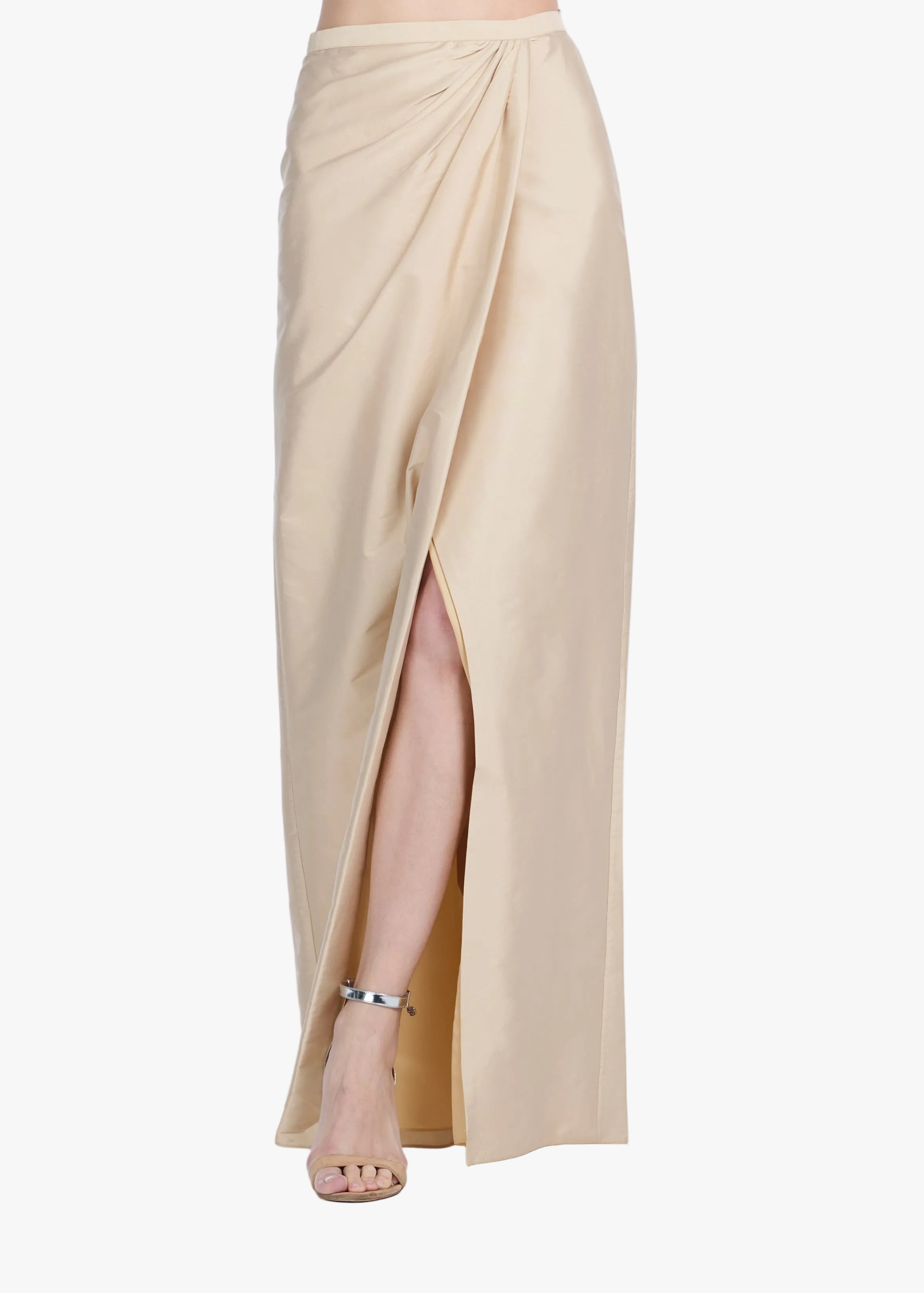 SOFT TAFFETA FAUX WRAP SKIRT CHAMPAGNE | Emily Shalant