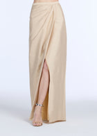 SOFT TAFFETA FAUX WRAP SKIRT LIGHT BLUE