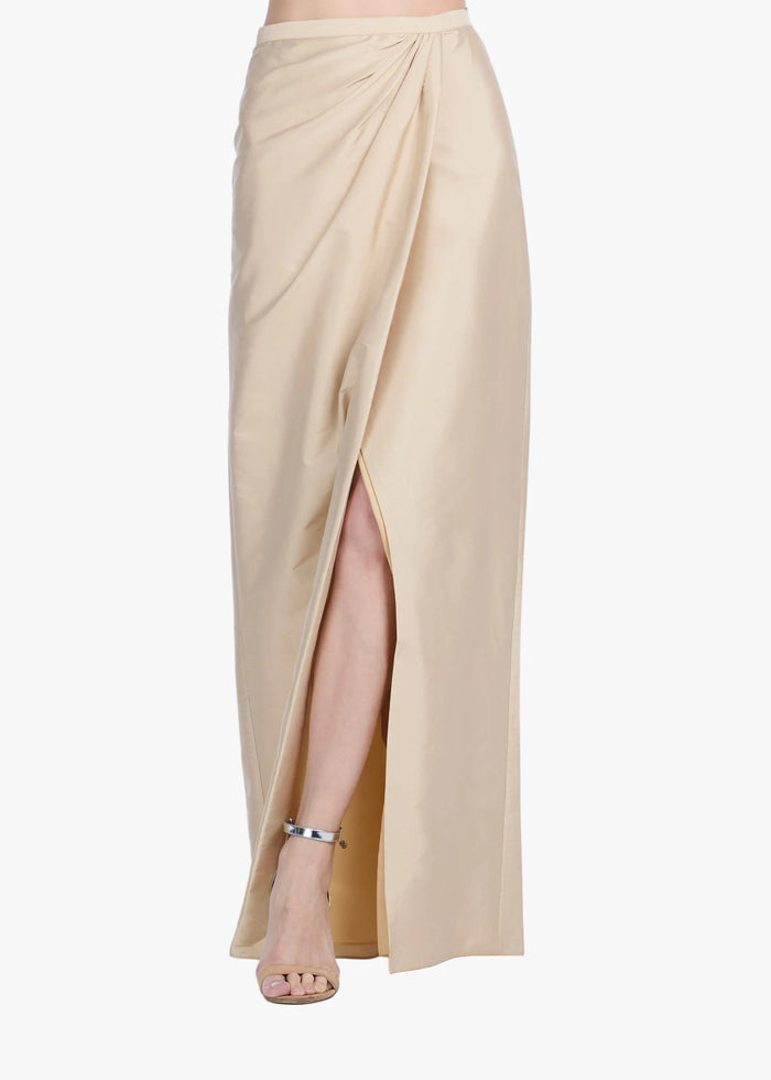 SOFT TAFFETA FAUX WRAP SKIRT CHAMPAGNE