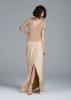 SOFT TAFFETA FAUX WRAP SKIRT LIGHT BLUE