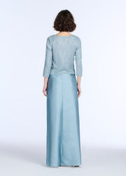 STRETCH SEQUIN 3/4 SLEEVE BALLET NECK TOP LIGHT BLUE