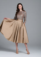STRETCH SEQUIN 3/4 SLEEVE BALLET NECK TOP SUNTAN