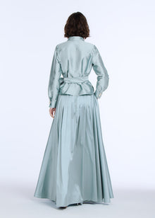 TAFFETA BLOUSE WITH RENAISSANCE PEARL BUTTONS LIGHT BLUE