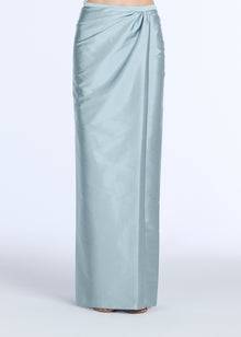 LIGHT BLUE TAFFETA SLIM WRAP SKIRT