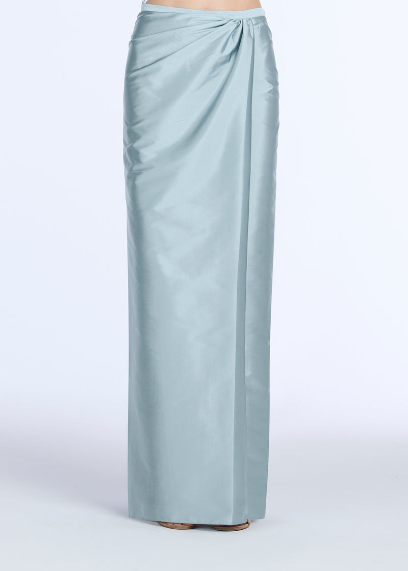 LIGHT BLUE TAFFETA SLIM WRAP SKIRT