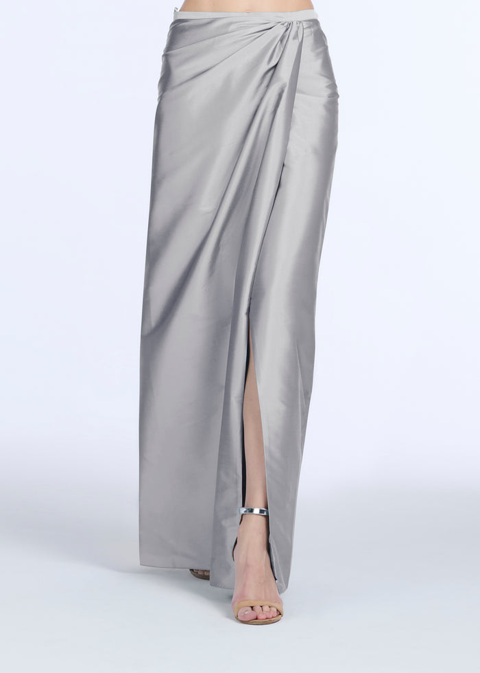 Soft Taffeta Faux Wrap Skirt Silver