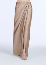 SOFT TAFFETA FAUX WRAP SKIRT SUNTAN