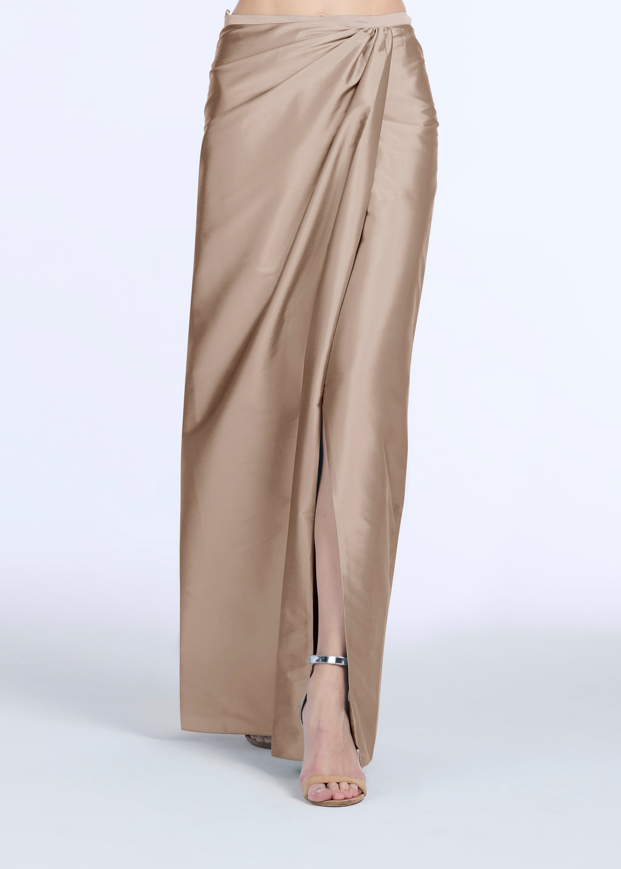 SOFT TAFFETA FAUX WRAP SKIRT SUNTAN