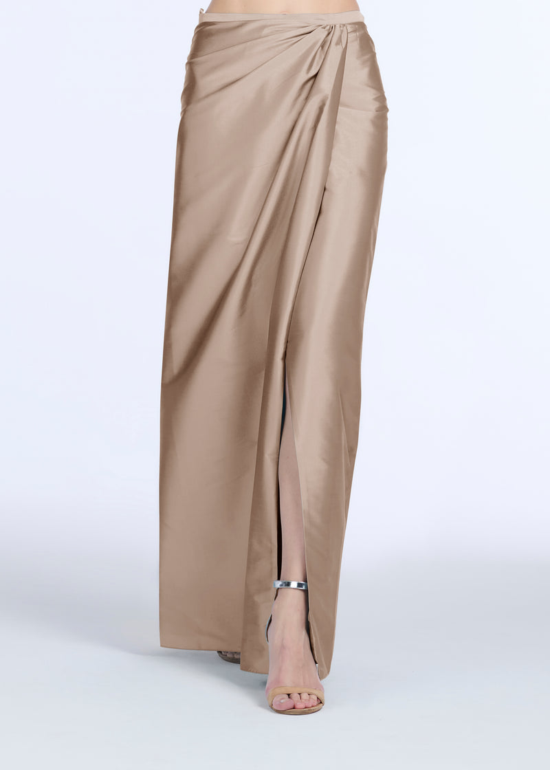 SOFT TAFFETA FAUX WRAP SKIRT SUNTAN