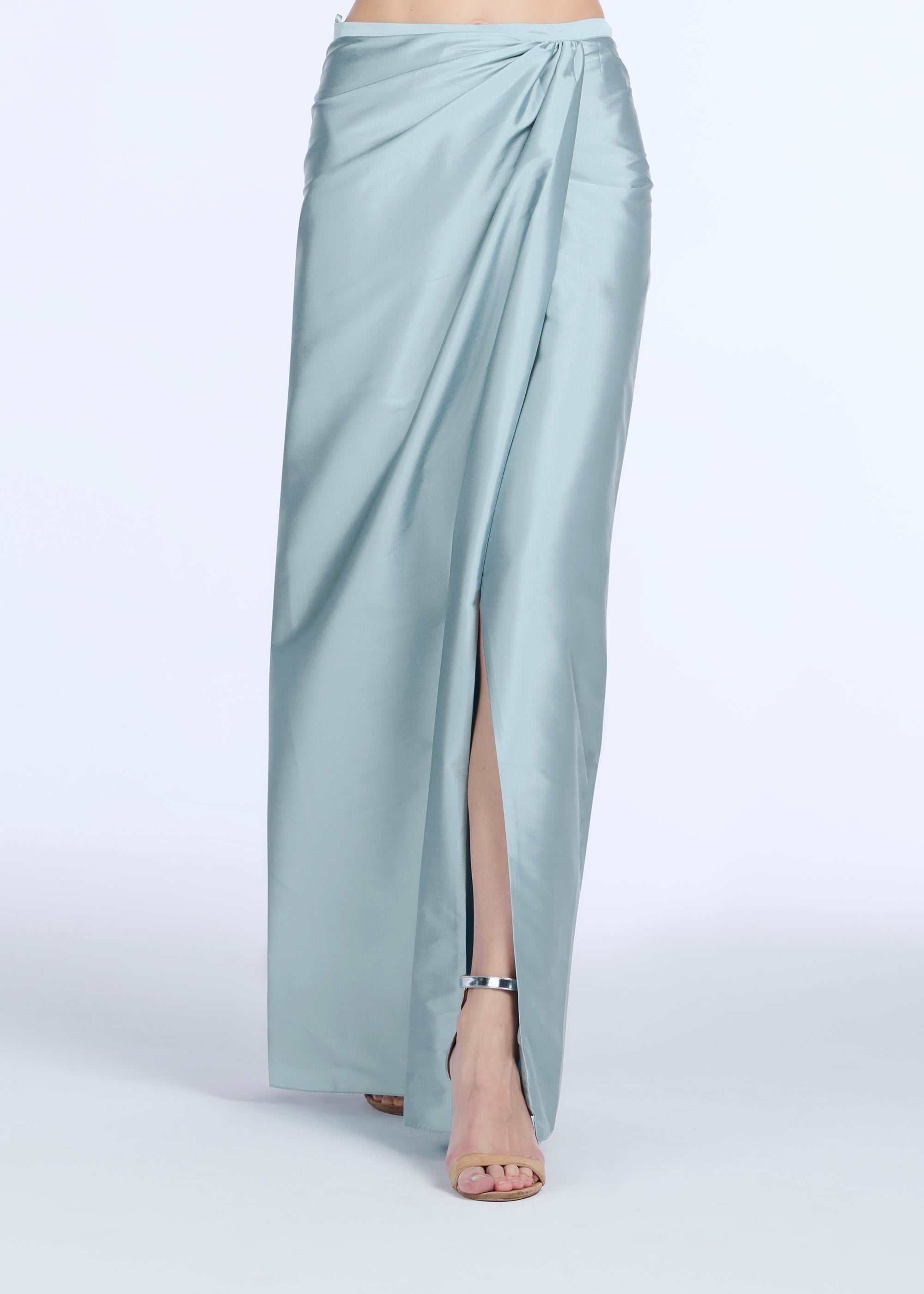 LIGHT BLUE TAFFETA SLIM WRAP SKIRT