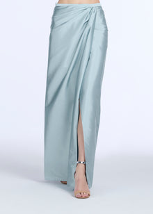 LIGHT BLUE TAFFETA SLIM WRAP SKIRT