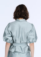 PUFF SLEEVE BLOUSE WITH FLORAL MEDALLION BUTTONS LIGHT BLUE