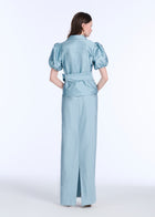 TAFFETA BIAS COLUMN SKIRT WITH SASH BLUSH