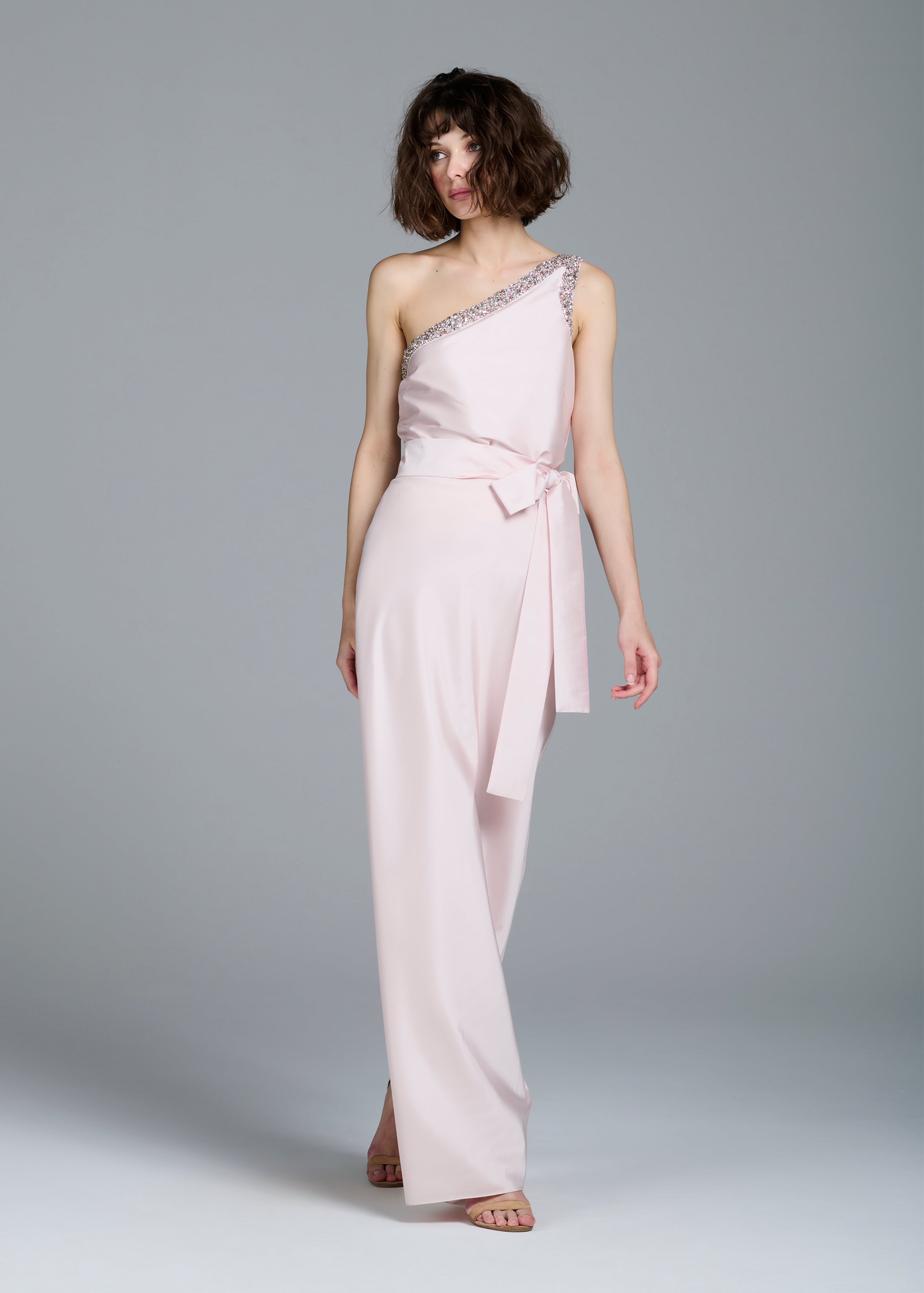 TAFFETA BIAS COLUMN SKIRT WITH SASH LIGHT BLUE | Emily Shalant