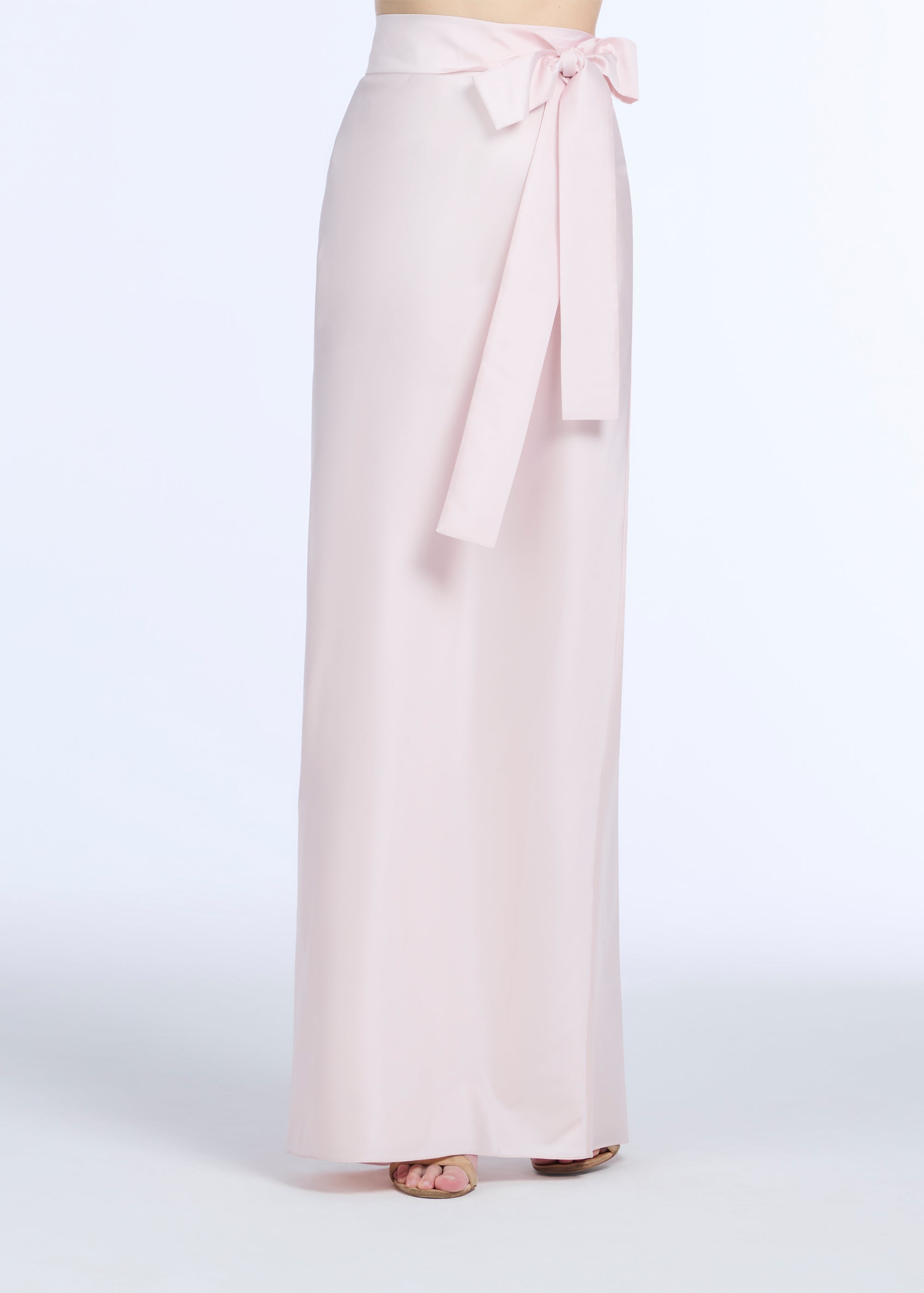 TAFFETA BIAS COLUMN SKIRT WITH SASH BLUSH