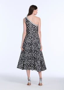 CRYSTAL TRIMMED ONE SHOULDER GRAPHIC PRINT BLOUSE IN BATIK PRINT