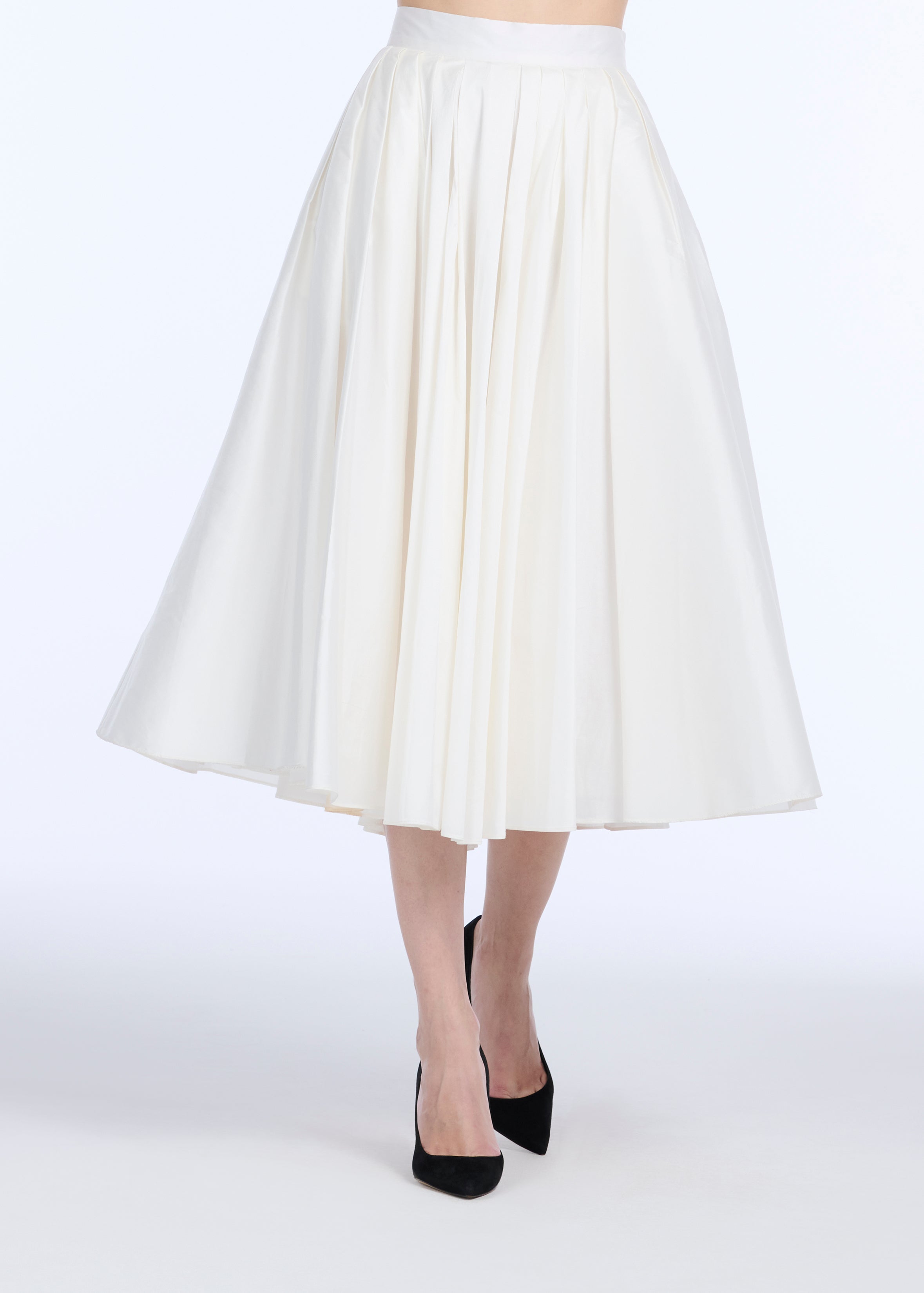 TAFFETA TEA LENGTH MIDI SKIRT - IVORY