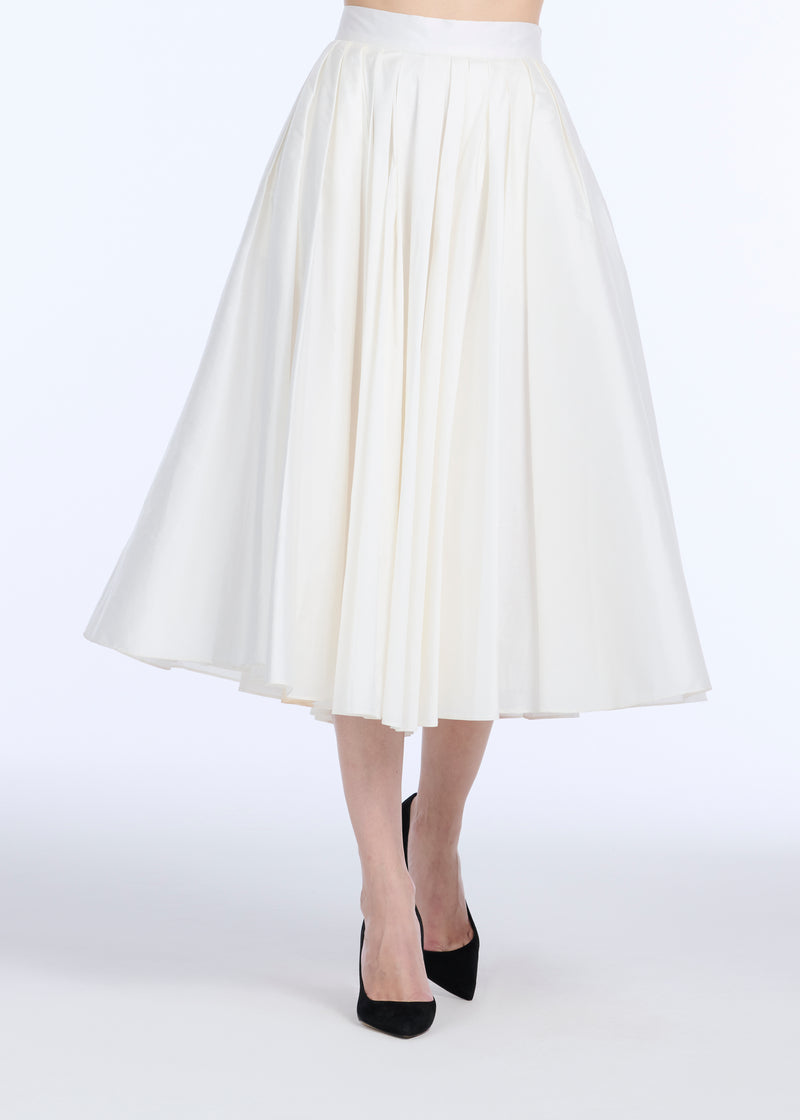 TAFFETA TEA LENGTH MIDI SKIRT - IVORY