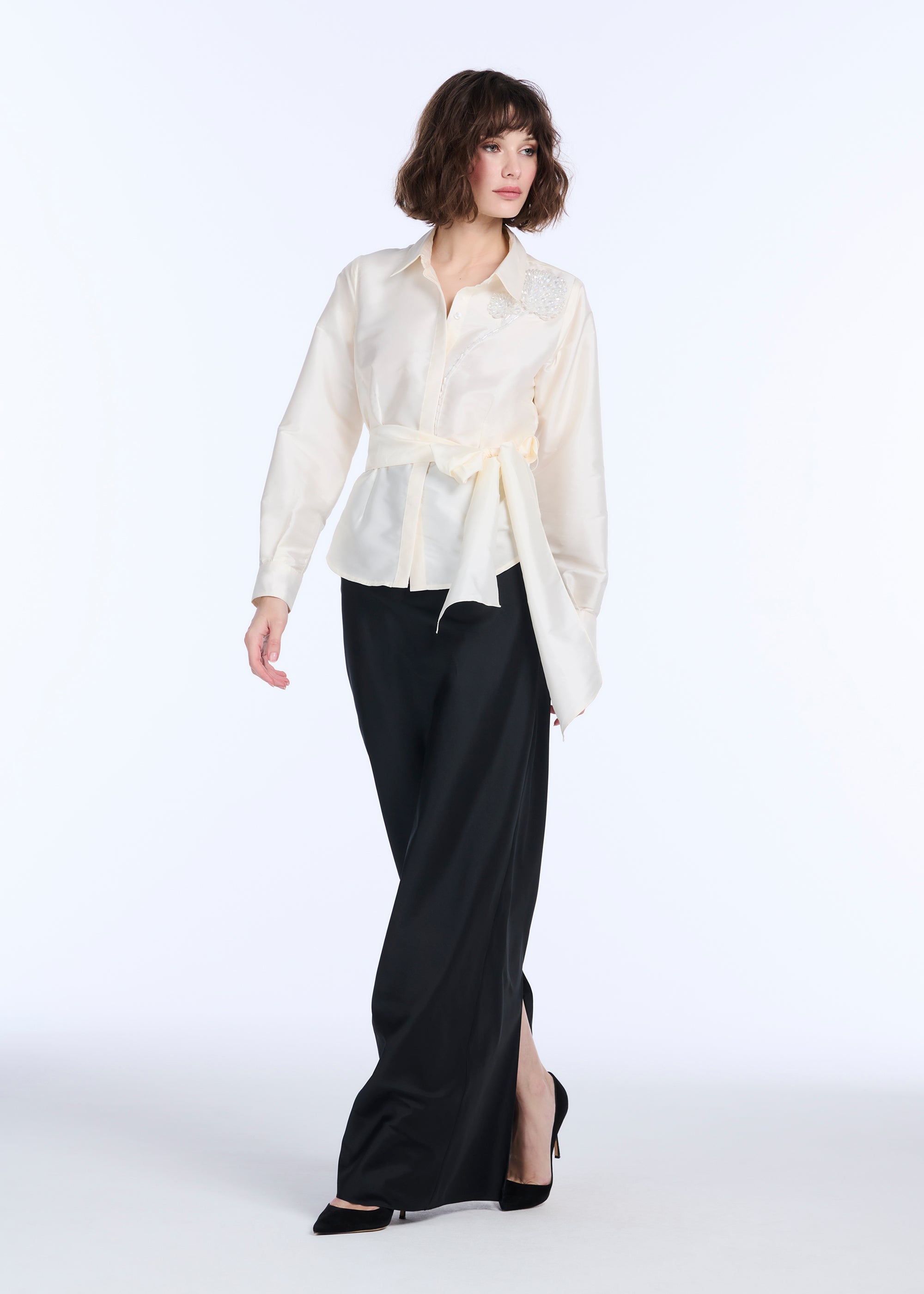 TAFFETA BLOUSE WITH CRYSTAL PEONY IVORY