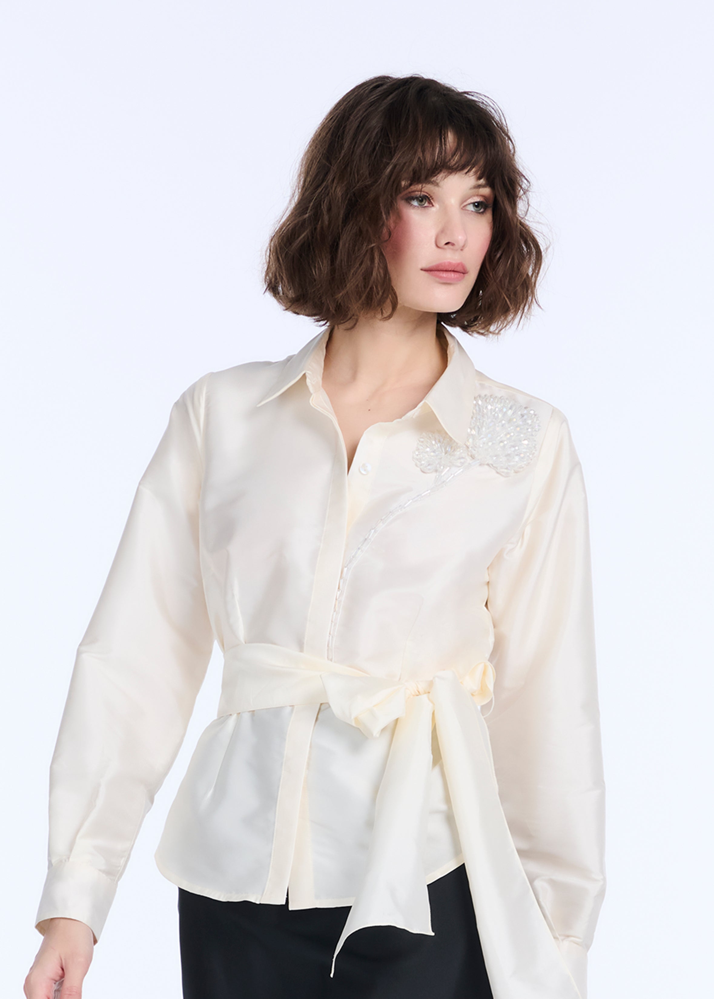 TAFFETA BLOUSE WITH CRYSTAL PEONY IVORY