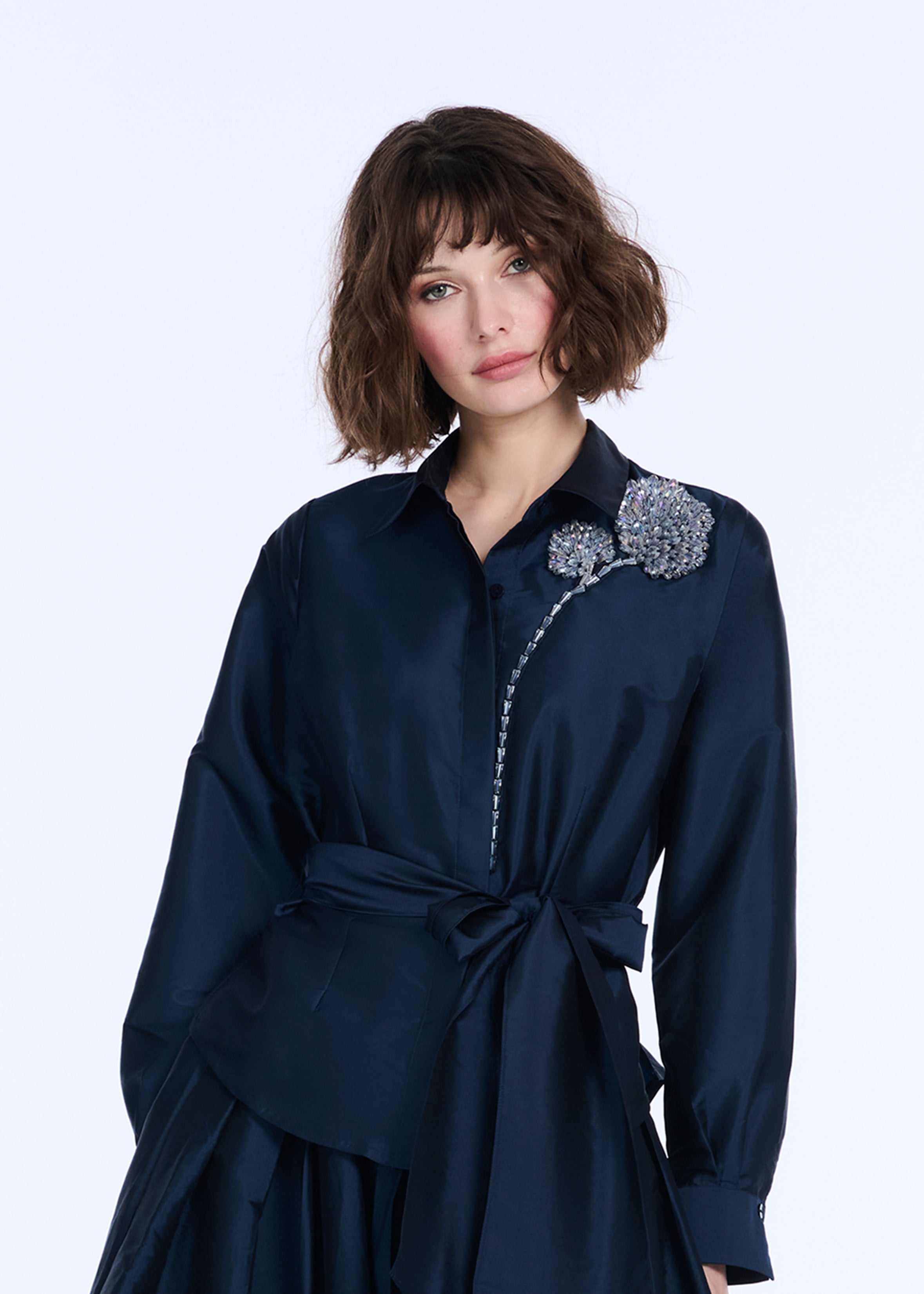 TAFFETA BLOUSE WITH CRYSTAL PEONY IVORY