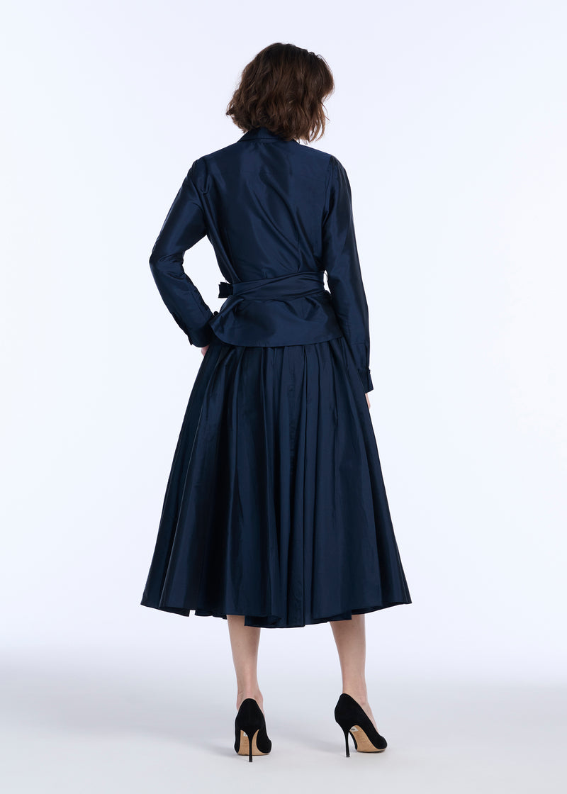 NAVY TAFFETA TEA LENGTH MIDI SKIRT