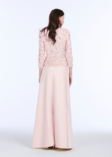 FLORAL 3/4 SLEEVE  HAND BEADED PAILETTE TOP BLUSH
