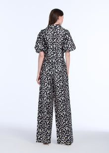TAFFETA GRAPHIC ANIMAL PRINTED PUFF SLEEVE BLOUSE