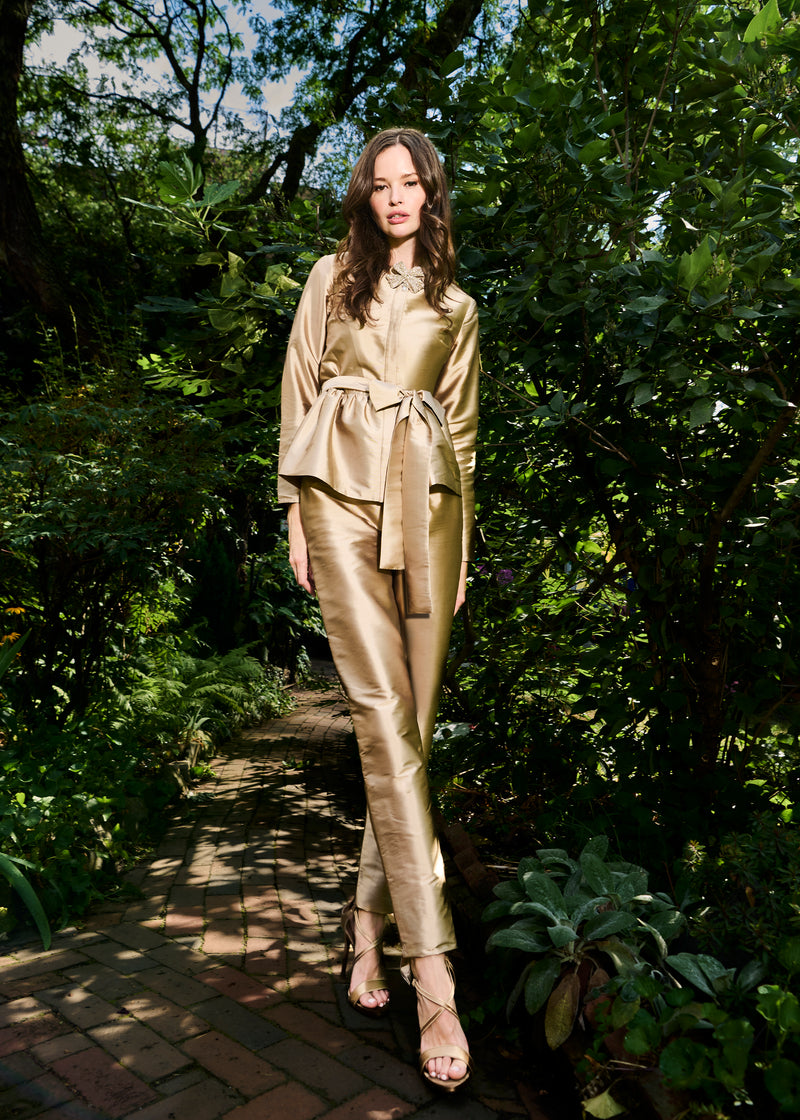 TAFFETA SLIM LEGGED PENCIL PANT SUNTAN