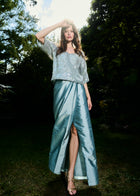 SOFT TAFFETA FAUX WRAP SKIRT LIGHT BLUE
