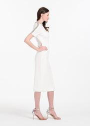 STRETCH CREPE MOCKNECK MIDI WITH CRYSTALS IVORY