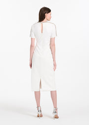 STRETCH CREPE MOCKNECK MIDI WITH CRYSTALS IVORY