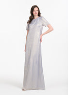 METALLIC CHIFFON DRESS WITH DELICATE ORGANZA FLOWERS