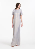 METALLIC CHIFFON DRESS WITH DELICATE ORGANZA FLOWERS