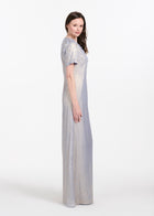 METALLIC CHIFFON DRESS WITH DELICATE ORGANZA FLOWERS