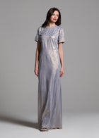 METALLIC CHIFFON DRESS WITH DELICATE ORGANZA FLOWERS