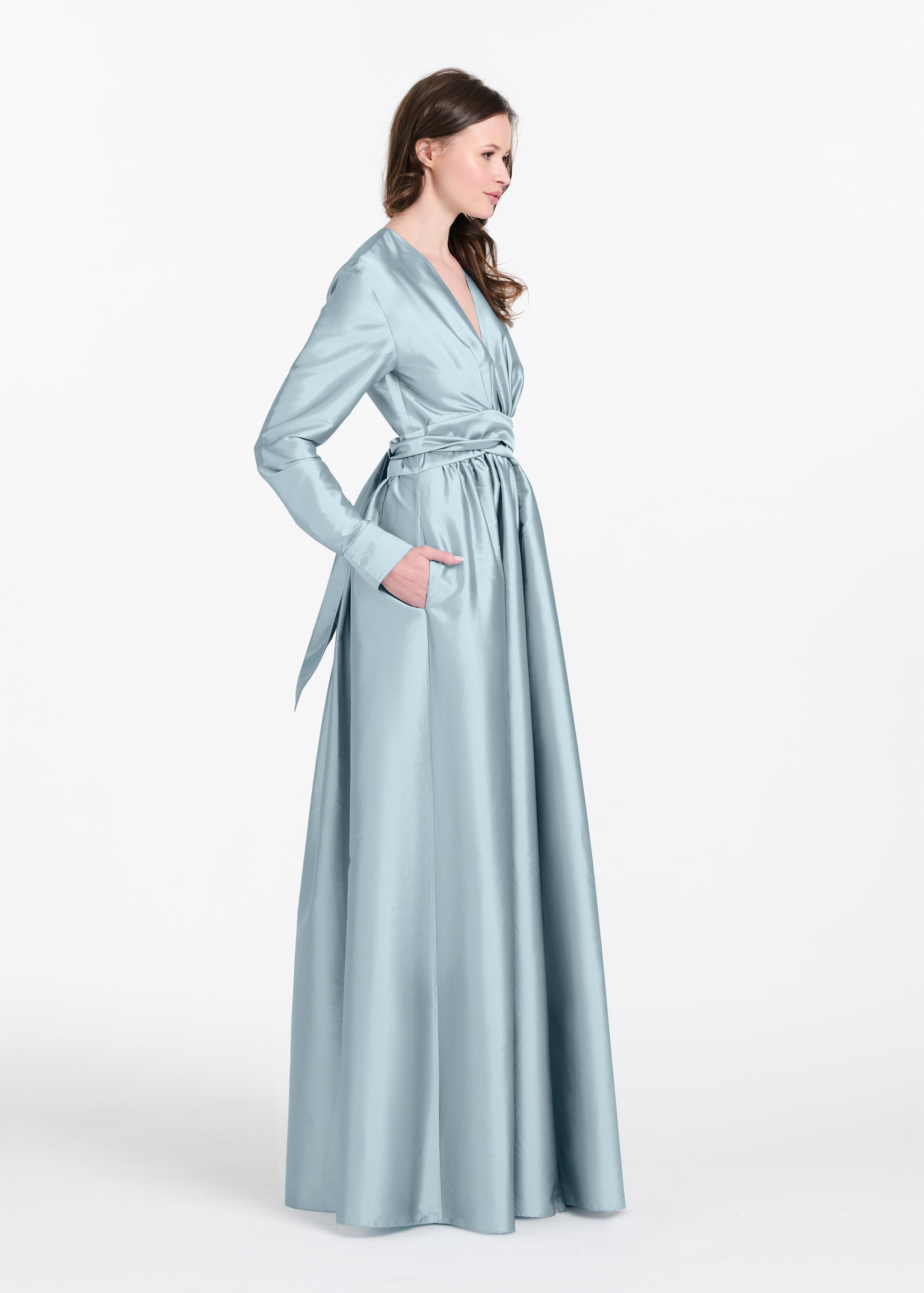 TAFFETA WRAP GOWN LIGHT BLUE