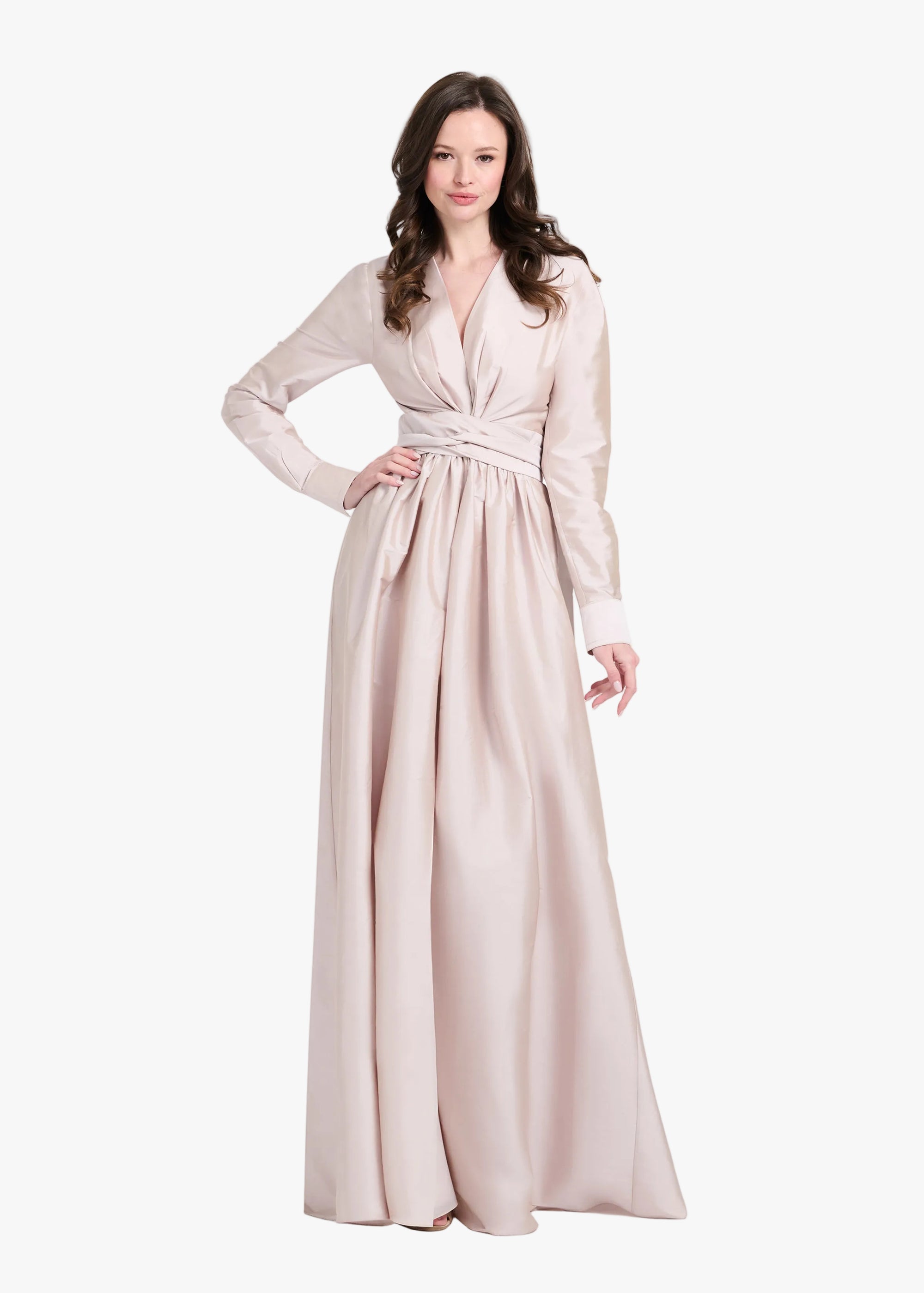 TAFFETA WRAP GOWN OYSTER