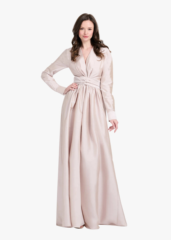 Taffeta Wrap Gown Oyster