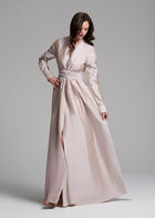 TAFFETA WRAP GOWN OYSTER