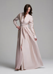 TAFFETA WRAP GOWN OYSTER