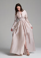 TAFFETA WRAP GOWN OYSTER