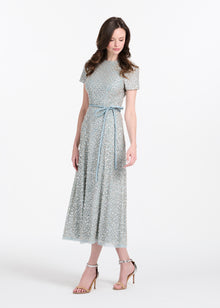 TRANSLUCENT ENCRUSTED SEQUIN DRESS LIGHT BLUE