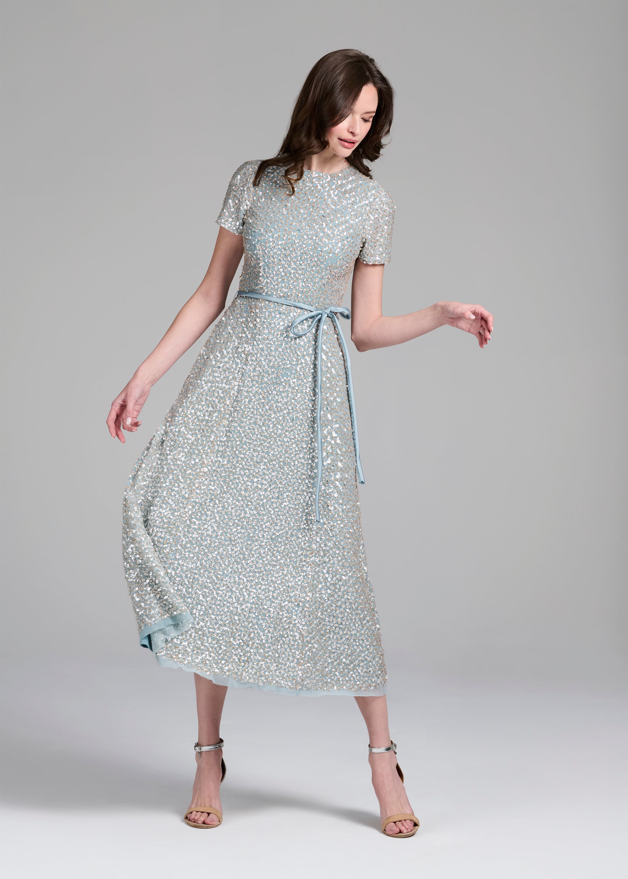 baby blue sequin dress Translucent Encrusted Sequin Dress Light Blue