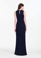 CRYSTAL FLORAL NECK GOWN NAVY
