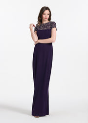 ILLUSION CRYSTAL STRETCH CREPE GOWN BLACK