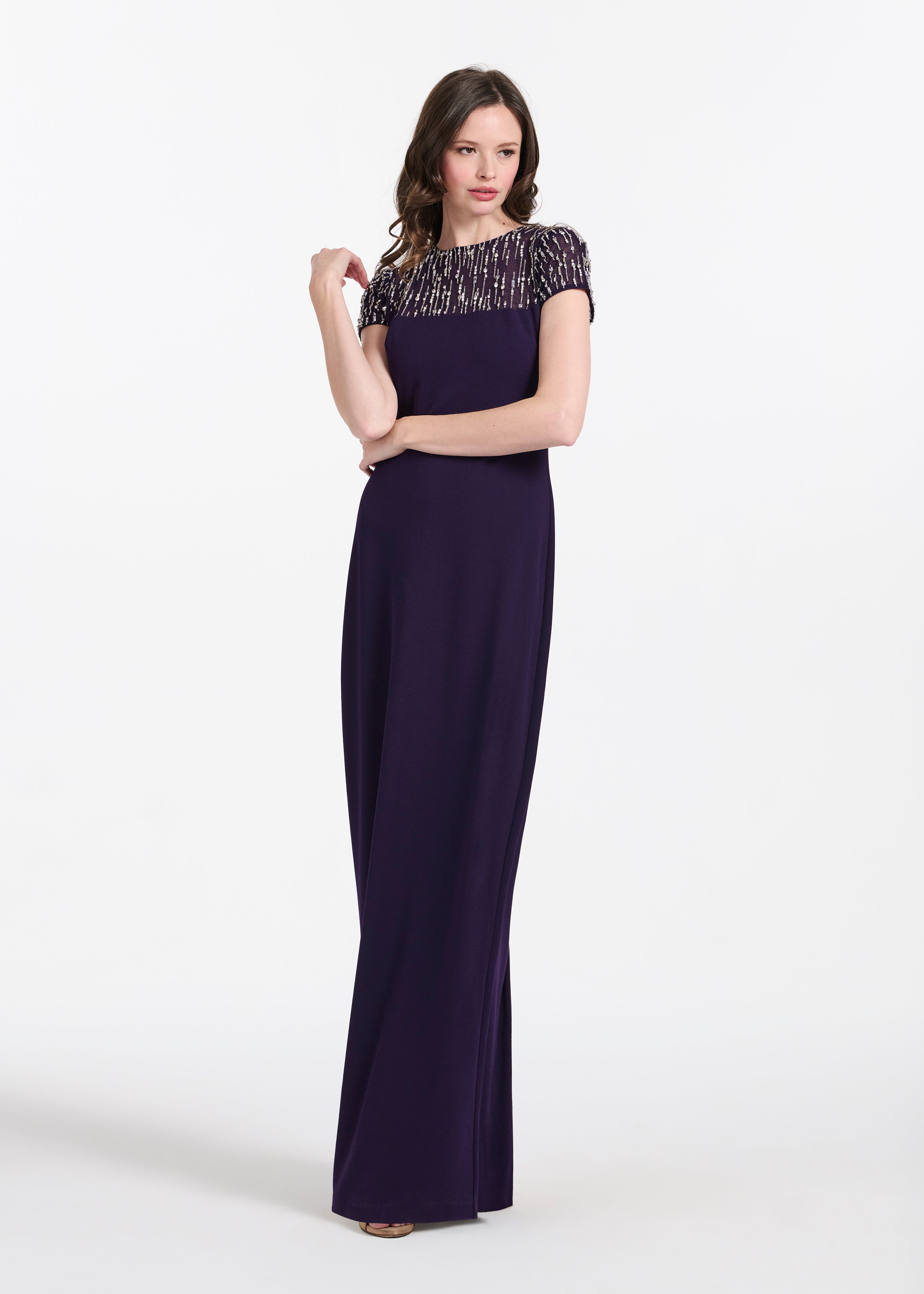 ILLUSION CRYSTAL STRETCH CREPE GOWN BLACK