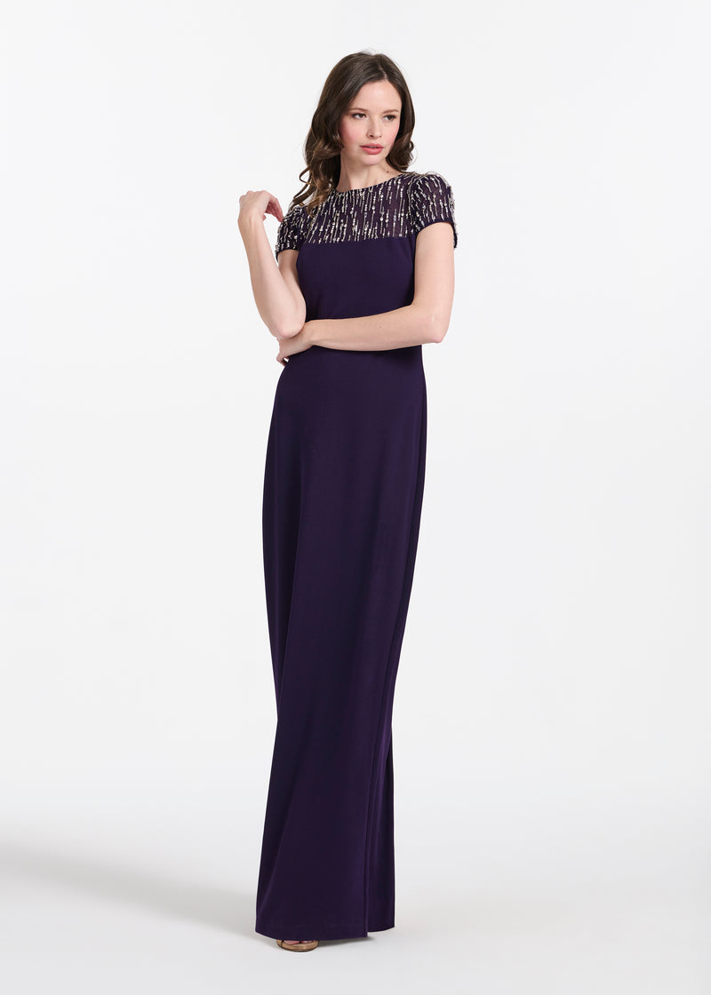 ILLUSION CRYSTAL STRETCH CREPE GOWN AMETHYST